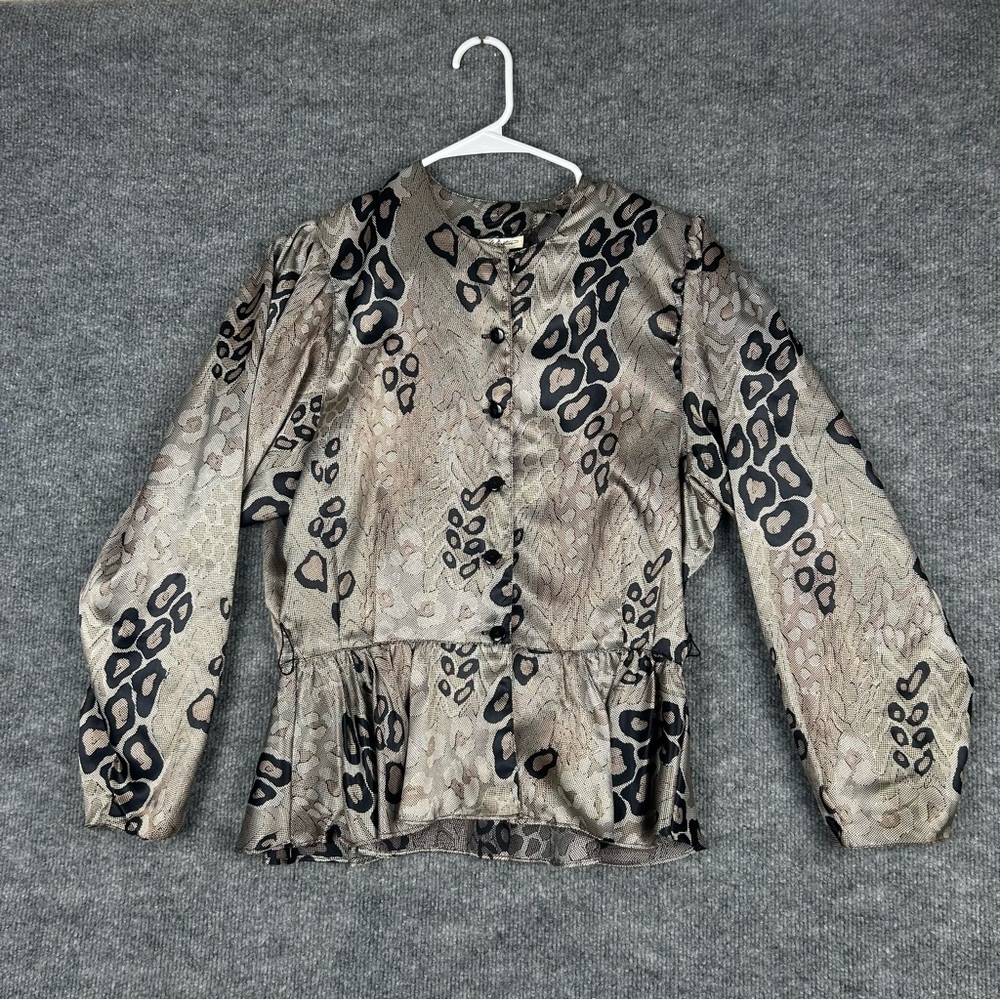 Laura Winston Leopard Print Peplum Blouse Y2K Style